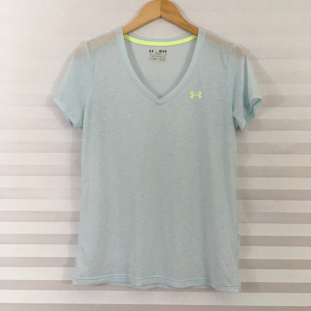 Under Armour Womens Athletic Top Shirt Size M Loose Heatgear Short Sleeve Sheer